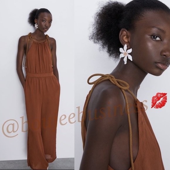 ZARA BNWT Halterneck Jumpsuit with Cord Straps - Picture 3 of 4